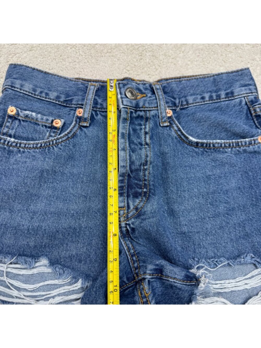 Mango MNG Hailey Blue Denim Shorts Women's Distressed Button Fly, Size 2 - Picture 6 of 8
